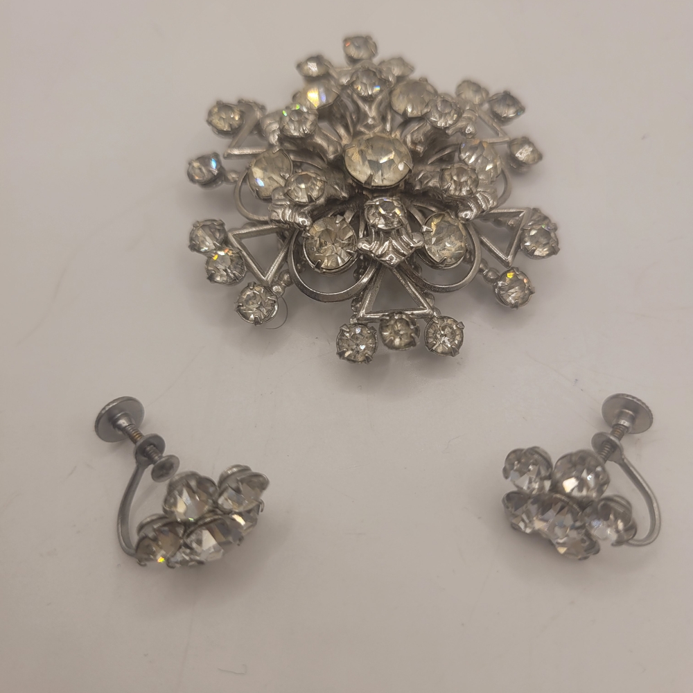 Art Deco Silver Crystal Jewelry Set